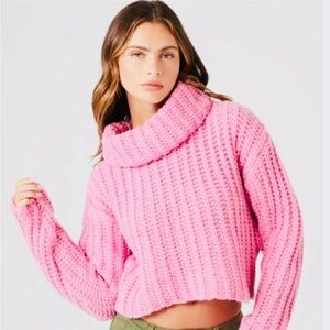 Pink Chunky Turtleneck Cropped Sweater - Women's / Forever 21 Size L